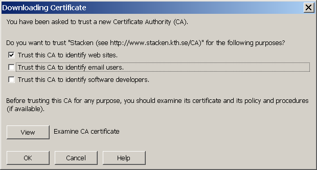 [Downloading certificate], valmjlighet fr hur man ska lita p certifikatet