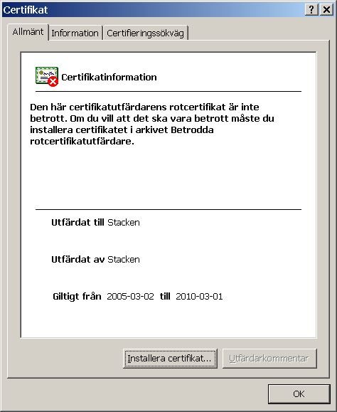 [Certifikat] Information om certifikatet